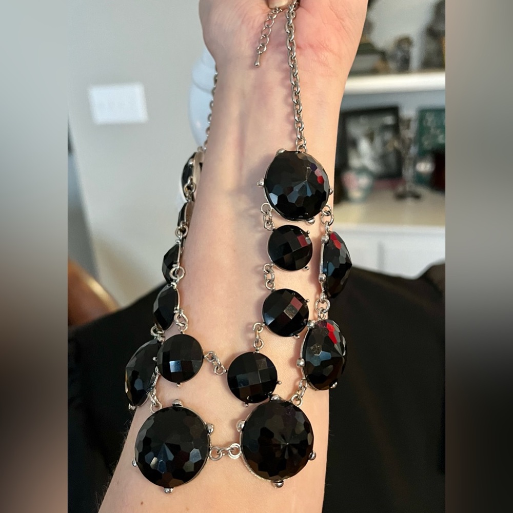 Vintage Black Faceted Glass Cabochon Drop Style Charming Charlie Necklace - Picture 5 of 7